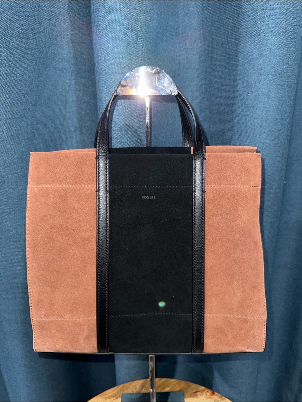 Fossil Carmen Two-Tone Suede Satchel with Shoulder Strap